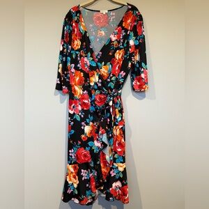 Kiyonna Floral Whimsy Wrap dress